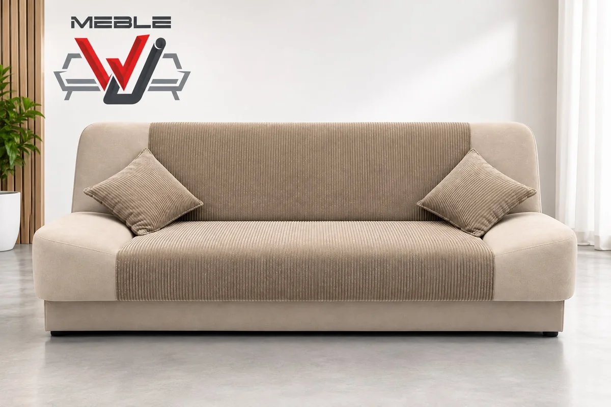 Beige sofa bed — front view